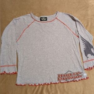 Vintage Authentic Harley-Davidson® Lady's Long Sleeve Tee in Gray w/Red Trim